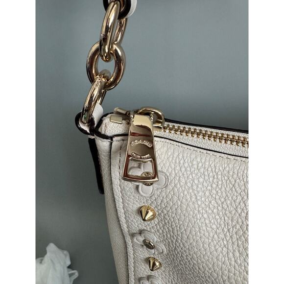 Coach Chelsea Shoulder Bag Studded with Floral Rivets Chalk White Leather Daisy - Picture 4 of 13